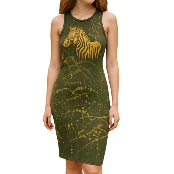 One of a Kind Zebra Dress Bleach Painted Reverse Dyed Bodycon Y2K Artcore Racer - Picture 1 of 12